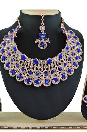 Blue designer function wear ad necklace set
