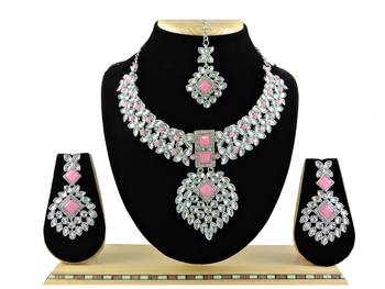 Pink designer function wear ad necklace set 1