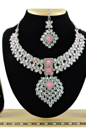 Pink designer function wear ad necklace set