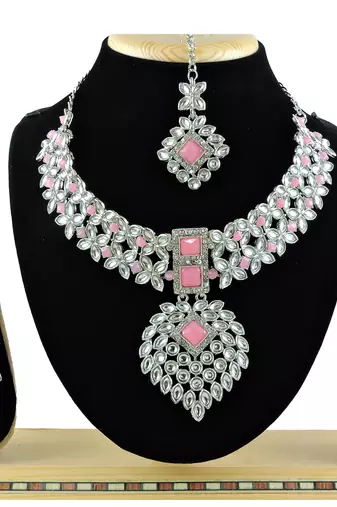 Pink designer function wear ad necklace set