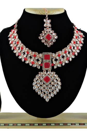 Red designer function wear ad necklace set