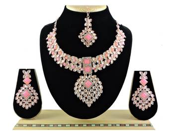 Pink designer function wear ad necklace set 1