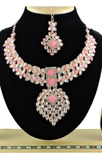 Pink designer function wear ad necklace set