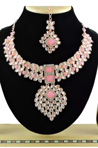 Pink designer function wear ad necklace set