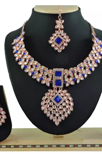 Blue designer function wear ad necklace set