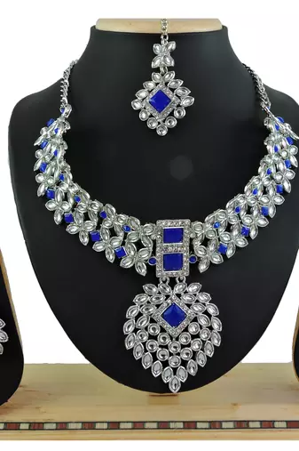 Blue designer function wear ad necklace set