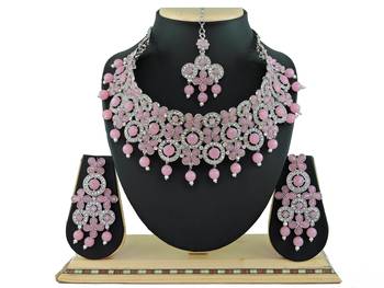 Pink designer function wear ad necklace set 1
