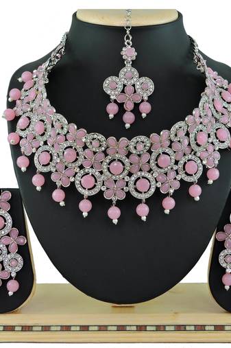 Pink designer function wear ad necklace set