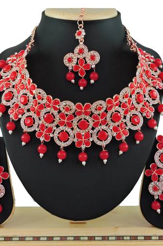 Red designer function wear ad necklace set