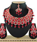 Red designer function wear ad necklace set