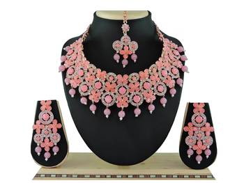 Pink designer function wear ad necklace set 1