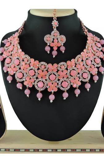 Pink designer function wear ad necklace set