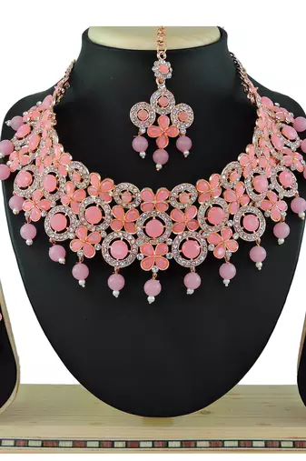 Pink designer function wear ad necklace set