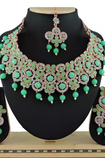 Green designer function wear ad necklace set