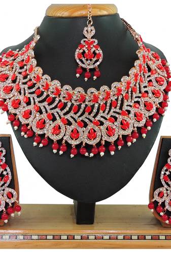 Red designer function wear ad necklace set