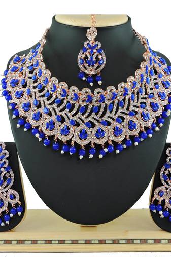 Blue designer function wear ad necklace set