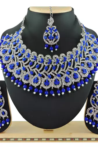 Blue designer function wear ad necklace set