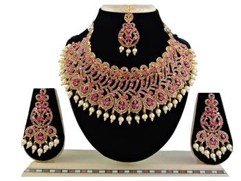 Pink designer function wear ad necklace set 1