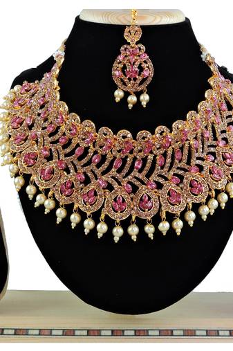Pink designer function wear ad necklace set