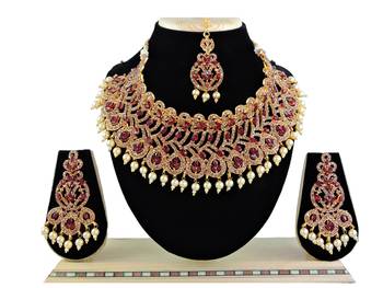 Maroon designer function wear ad necklace set 1