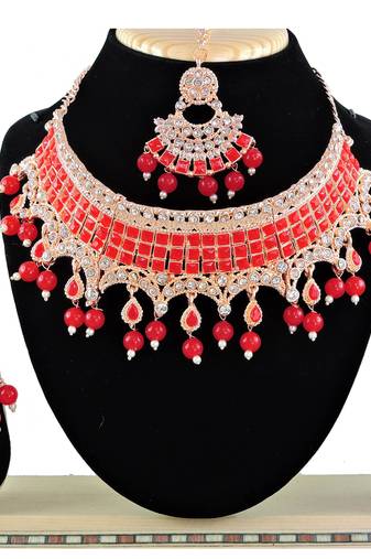Red designer function wear ad necklace set