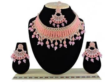 Pink designer function wear ad necklace set 1