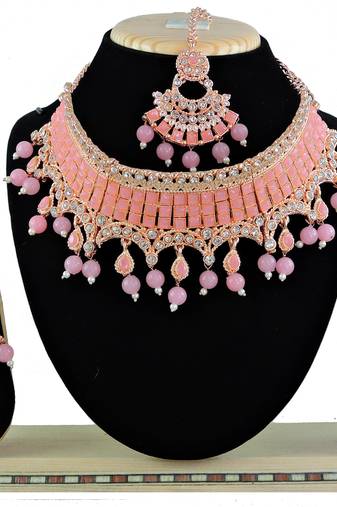 Pink designer function wear ad necklace set