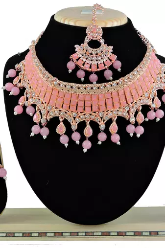 Pink designer function wear ad necklace set