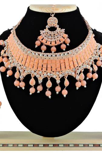 Orange designer function wear ad necklace set