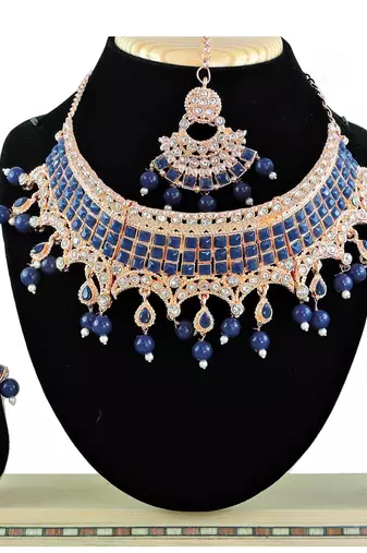 Blue designer function wear ad necklace set