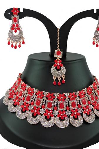 Red designer function wear ad necklace set