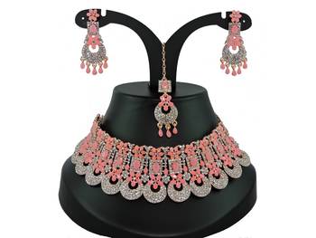 Pink designer function wear ad necklace set 1