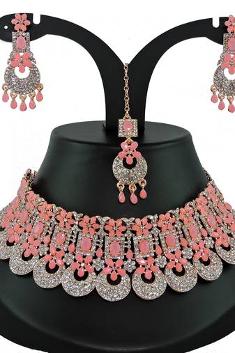 Pink designer function wear ad necklace set