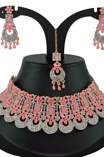 Pink designer function wear ad necklace set