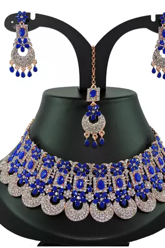 Blue designer function wear ad necklace set
