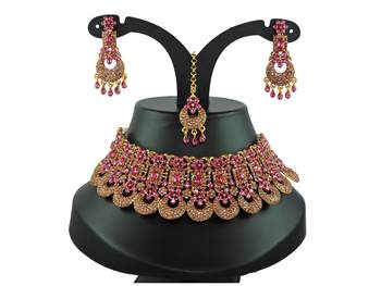 Pink designer function wear ad necklace set 1