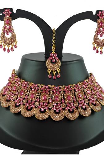 Pink designer function wear ad necklace set