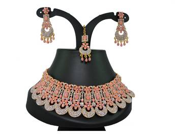 Pink designer function wear ad necklace set 1