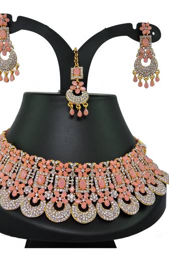 Pink designer function wear ad necklace set