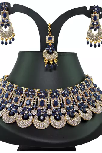 Blue designer function wear ad necklace set