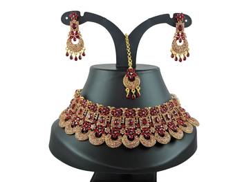 Maroon designer function wear ad necklace set 1
