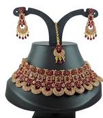 Maroon designer function wear ad necklace set