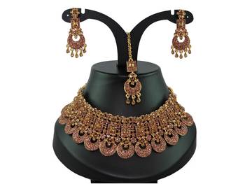 Gold designer function wear ad necklace set 1
