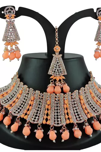Orange designer function wear ad necklace set