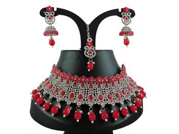 Red designer function wear ad necklace set 1