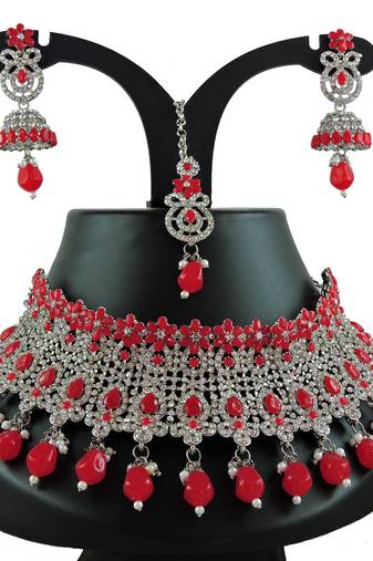 Red designer function wear ad necklace set