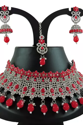 Red designer function wear ad necklace set