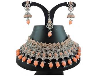 Orange designer function wear ad necklace set 1