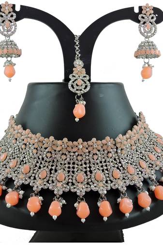 Orange designer function wear ad necklace set