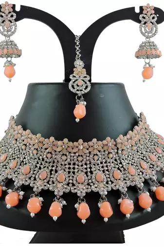 Orange designer function wear ad necklace set